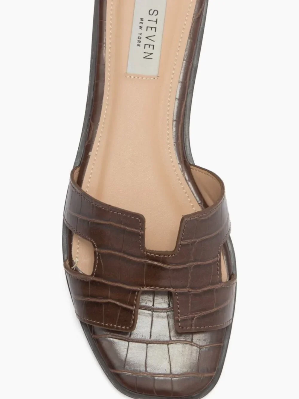 Steven New York Harlien Slide Sandal in Brown Crocodile, Sz. 7